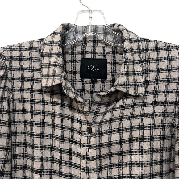 Rails Shirt Womens Angelica Check Flannel Small Beige Black Plaid Button Front - Picture 6 of 12